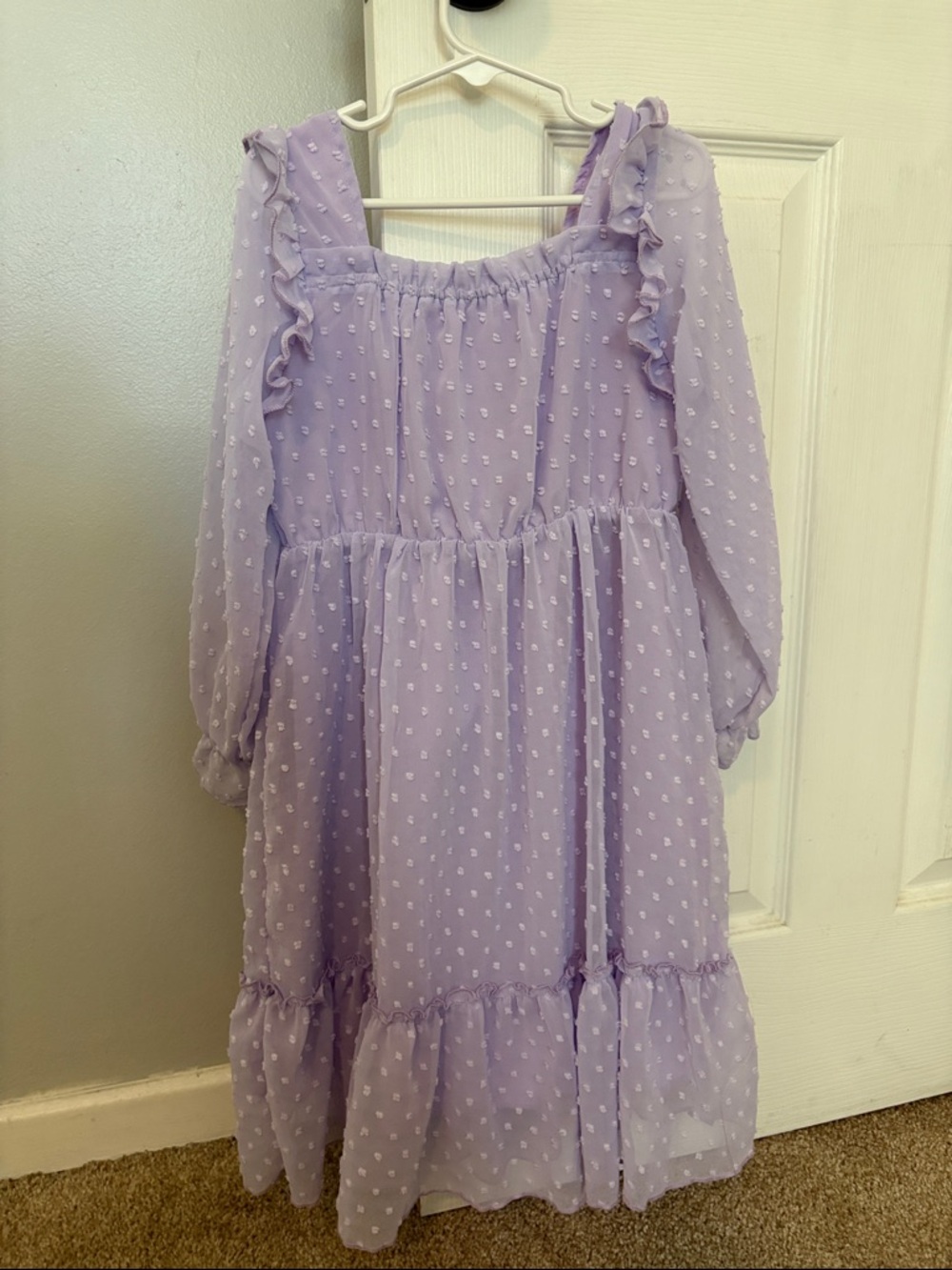 Lavender Swiss Dot Ruffled Midi Dress